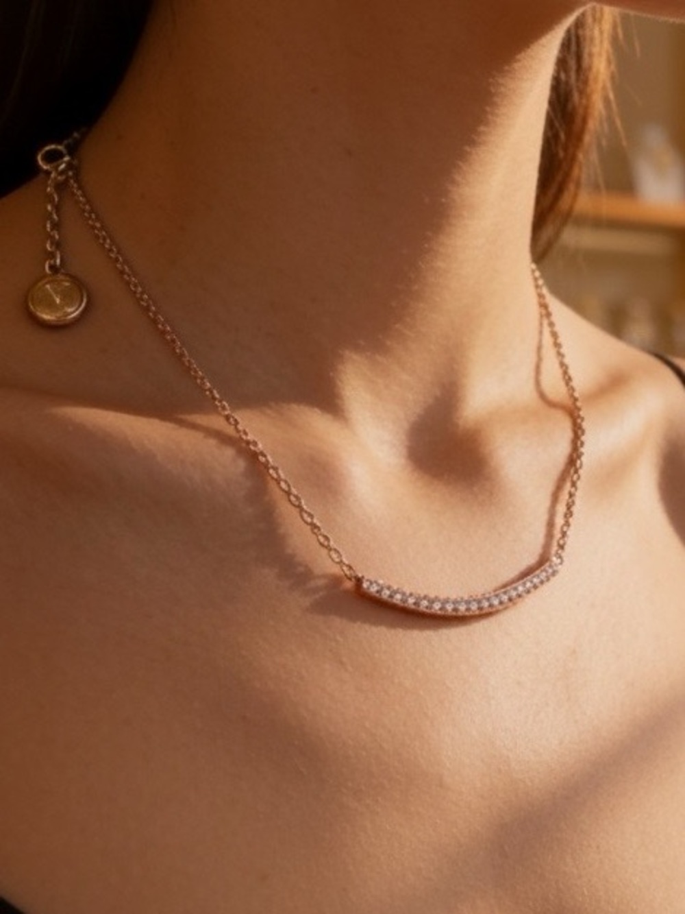Veronese Delicate Gold Pavé Bar Necklace - Sparkling CZ Accent